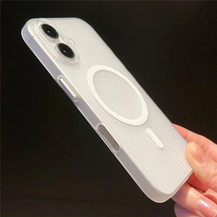 For iPhone 16 Plus Case Corrugated Texture Hard PC Phone Cover Compatible with MagSafe