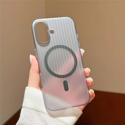For iPhone 16 Case Corrugated Texture Hard PC Phone Cover Compatible with MagSafe