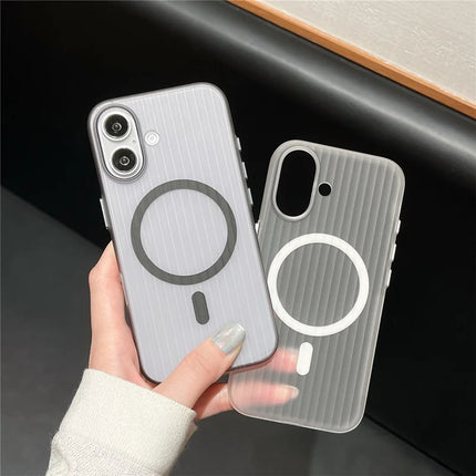 For iPhone 16 Case Corrugated Texture Hard PC Phone Cover Compatible with MagSafe