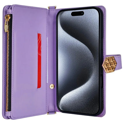 For iPhone 15 Pro Max Case Cross Texture PU Leather+TPU Wallet Phone Cover with Straps