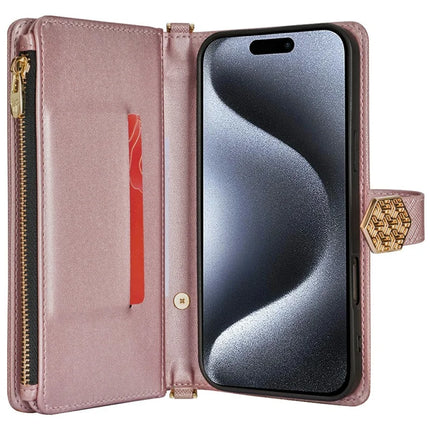 For iPhone 16 Pro Max Case Cross Texture PU Leather+TPU Wallet Phone Cover with Straps