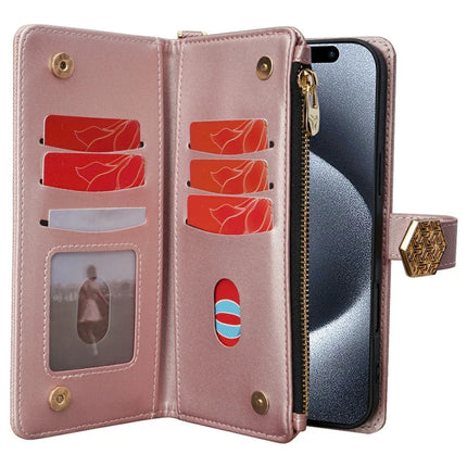 For iPhone 16 Pro Max Case Cross Texture PU Leather+TPU Wallet Phone Cover with Straps