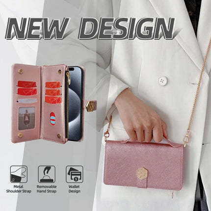 For iPhone 16 Pro Max Case Cross Texture PU Leather+TPU Wallet Phone Cover with Straps