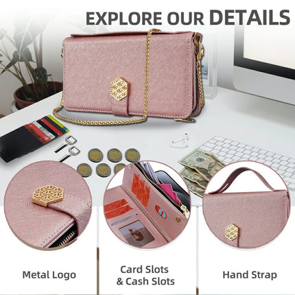 For iPhone 16 Pro Max Case Cross Texture PU Leather+TPU Wallet Phone Cover with Straps