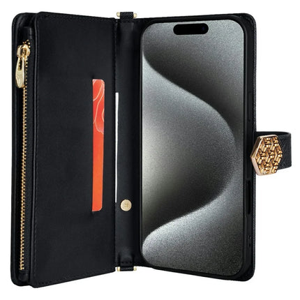 For iPhone 16 Pro Max Case Cross Texture PU Leather+TPU Wallet Phone Cover with Straps