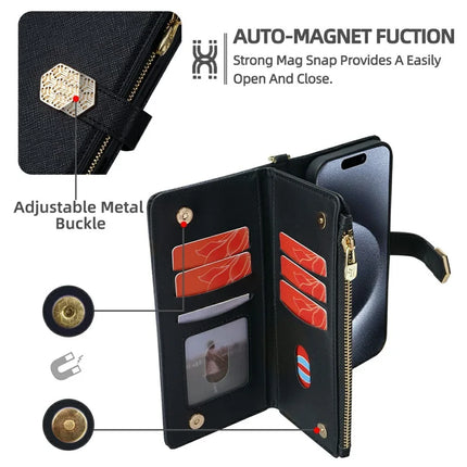 For iPhone 16 Pro Max Case Cross Texture PU Leather+TPU Wallet Phone Cover with Straps