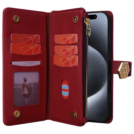 For iPhone 16 Pro Max Case Cross Texture PU Leather+TPU Wallet Phone Cover with Straps