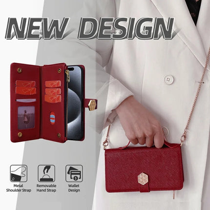 For iPhone 16 Pro Max Case Cross Texture PU Leather+TPU Wallet Phone Cover with Straps