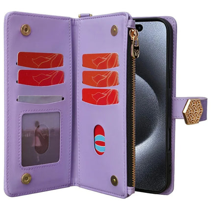 For iPhone 16 Pro Max Case Cross Texture PU Leather+TPU Wallet Phone Cover with Straps