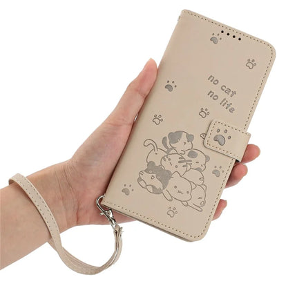 For Samsung Galaxy A05 4G Case with Strap Cats Imprint Leather Wallet Phone Cover