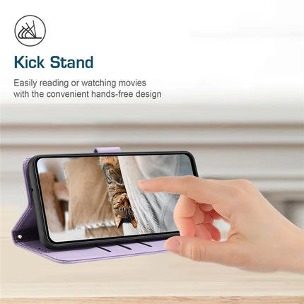 For Samsung Galaxy S23 Ultra Case with Strap Cats Imprint Leather Wallet Phone Cover