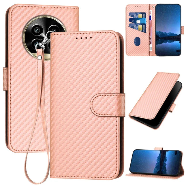 YX0070 For Realme 13 Pro 5G (Global) / 13 Pro+ 5G (Global) Wallet Case Carbon Fiber Texture Leather Cell Accessories Phone Cover - Pink