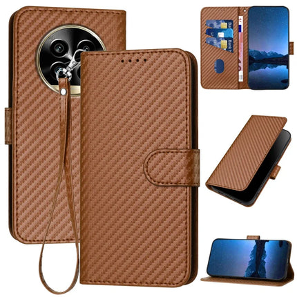 YX0070 For Realme 13 Pro 5G (Global) / 13 Pro+ 5G (Global) Wallet Case Carbon Fiber Texture Leather Cell Accessories Phone Cover - Coffee