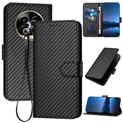 YX0070 For Realme 13 Pro 5G (Global) / 13 Pro+ 5G (Global) Wallet Case Carbon Fiber Texture Leather Cell Accessories Phone Cover - Black