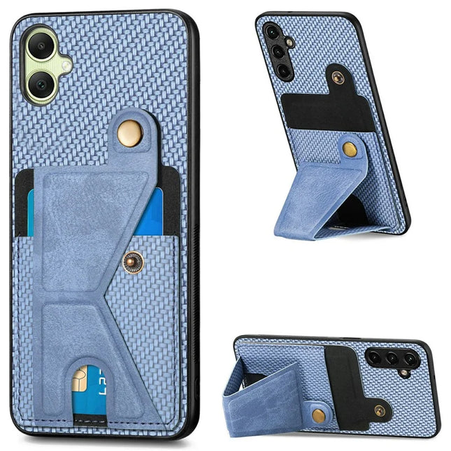 For Samsung Galaxy A06 Case K-Shaped Kickstand Leather+PC+TPU Phone Cover - Blue