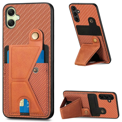 For Samsung Galaxy A06 Case K-Shaped Kickstand Leather+PC+TPU Phone Cover - Brown