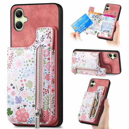 D10 For Samsung Galaxy A06 Case Pattern Kickstand Wallet Leather+TPU Phone Cover RFID Blocking - Pink