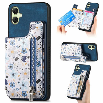 D10 For Samsung Galaxy A06 Case Pattern Kickstand Wallet Leather+TPU Phone Cover RFID Blocking - Blue