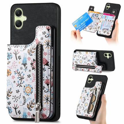 D10 For Samsung Galaxy A06 Case Pattern Kickstand Wallet Leather+TPU Phone Cover RFID Blocking - Black