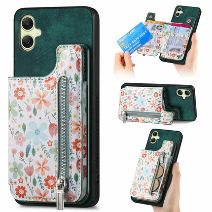 D10 For Samsung Galaxy A06 Case Pattern Kickstand Wallet Leather+TPU Phone Cover RFID Blocking - Green