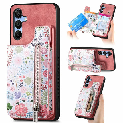 D10 For Samsung Galaxy A16 5G / A16 4G Case Pattern Kickstand Wallet Leather+TPU Phone Cover RFID Blocking - Pink