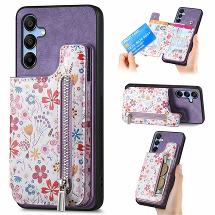 D10 For Samsung Galaxy A16 5G / A16 4G Case Pattern Kickstand Wallet Leather+TPU Phone Cover RFID Blocking - Purple
