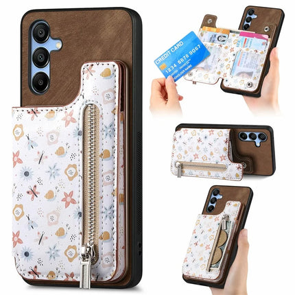 D10 For Samsung Galaxy A16 5G / A16 4G Case Pattern Kickstand Wallet Leather+TPU Phone Cover RFID Blocking - Brown