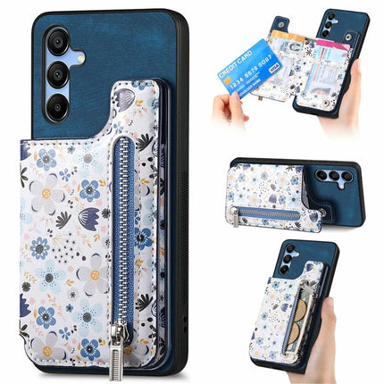 D10 For Samsung Galaxy A16 5G / A16 4G Case Pattern Kickstand Wallet Leather+TPU Phone Cover RFID Blocking - Blue