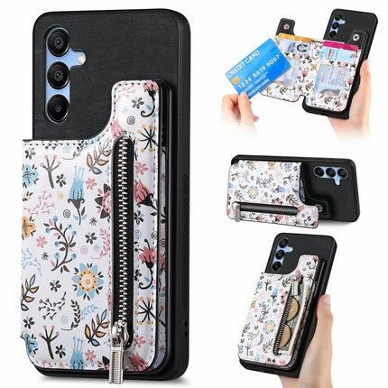D10 For Samsung Galaxy A16 5G / A16 4G Case Pattern Kickstand Wallet Leather+TPU Phone Cover RFID Blocking - Black