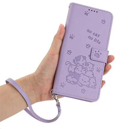 For Motorola Edge 50 Neo 5G / Moto S50 5G / Thinkphone 25 5G Case with Strap Cats Imprint Leather Wallet Phone Cover