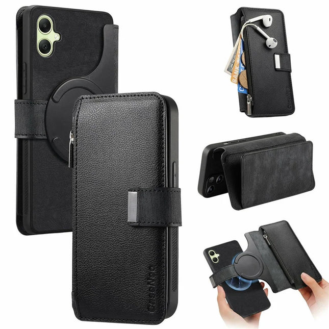 CASENEO MW-02 For Samsung Galaxy A06 Case Detachable Magnetic Leather Flip Phone Cover - Black