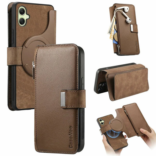 CASENEO MW-02 For Samsung Galaxy A06 Case Detachable Magnetic Leather Flip Phone Cover - Brown