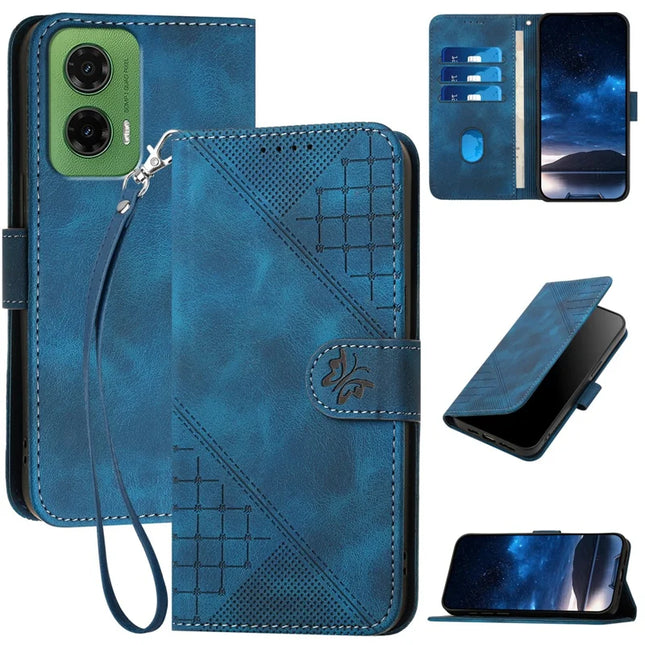 YX0080 For Motorola Moto G35 5G Case Butterfly Imprint Leather Wallet Phone Cover - Sapphire