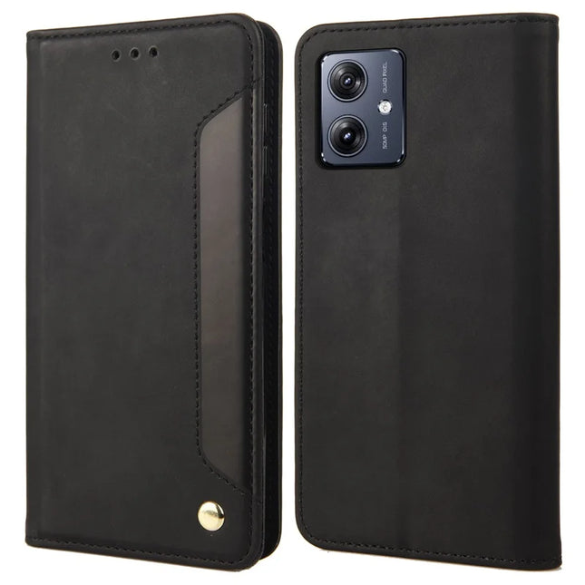 For Motorola Moto G55 5G Case PU Leather Shockproof Protection Wallet Phone Cover - Black
