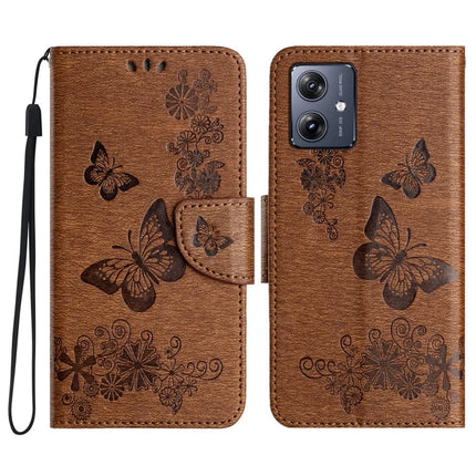 For Motorola Moto G55 5G Case Butterflies Flower Leather Wallet Flip Phone Cover - Brown