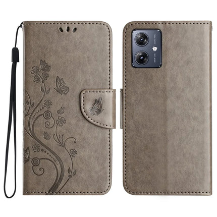 For Motorola Moto G55 5G Case Imprinted Mini Butterfly Leather Wallet Phone Cover - Grey