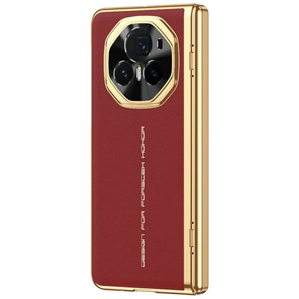 For Honor Magic V3 5G Case PU Leather+PC Electroplating Phone Cover with Tempered Glass Screen Film