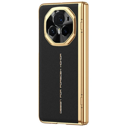 For Honor Magic V3 5G Case PU Leather+PC Electroplating Phone Cover with Tempered Glass Screen Film
