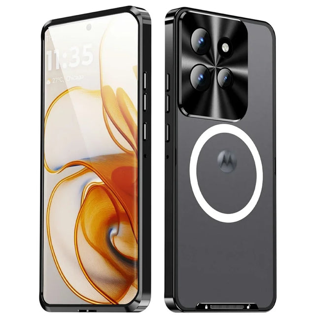 Magic Shield Magnetic Series for Motorola Edge 50 5G Case Metal+TPU Phone Cover with Lens Guard - Black