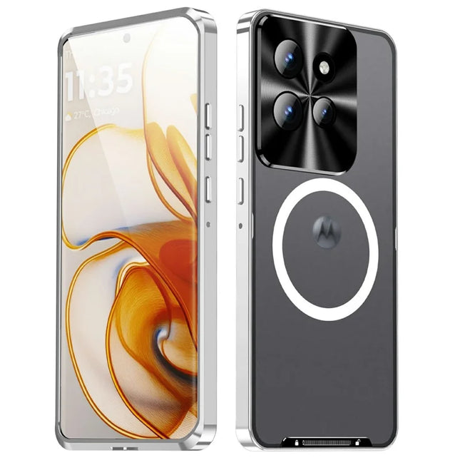 Magic Shield Magnetic Series for Motorola Edge 50 5G Case Metal+TPU Phone Cover with Lens Guard - Silver
