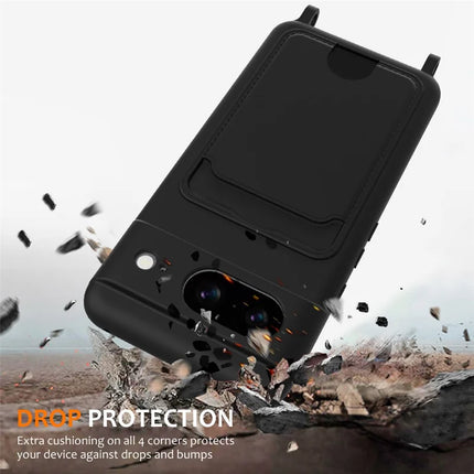 For Google Pixel 8 Case Liquid Silicone Card Holder Phone Back Cover with Lanyard
