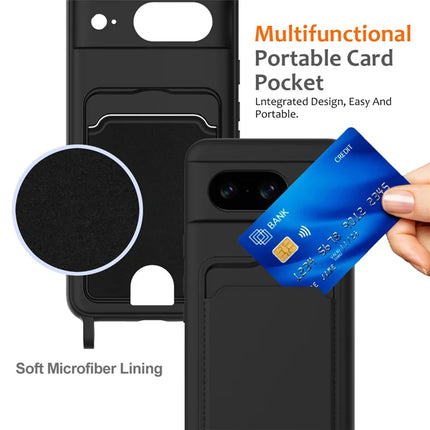 For Google Pixel 8 Case Liquid Silicone Card Holder Phone Back Cover with Lanyard