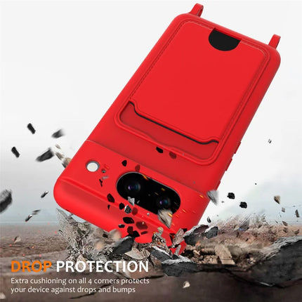 For Google Pixel 8 Case Liquid Silicone Card Holder Phone Back Cover with Lanyard