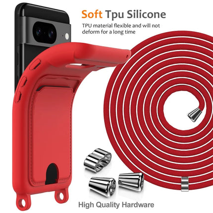 For Google Pixel 8 Case Liquid Silicone Card Holder Phone Back Cover with Lanyard