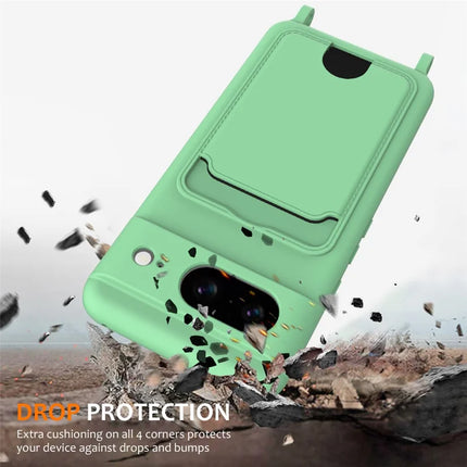 For Google Pixel 8 Case Liquid Silicone Card Holder Phone Back Cover with Lanyard