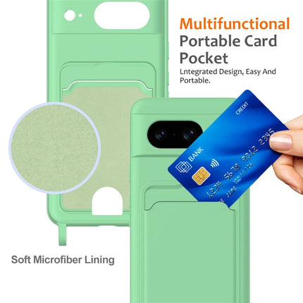 For Google Pixel 8 Case Liquid Silicone Card Holder Phone Back Cover with Lanyard