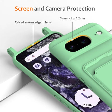 For Google Pixel 8 Case Liquid Silicone Card Holder Phone Back Cover with Lanyard