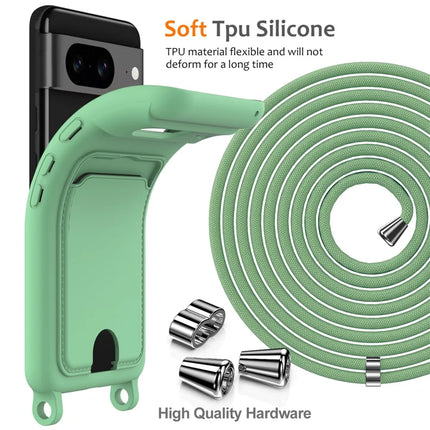 For Google Pixel 8 Case Liquid Silicone Card Holder Phone Back Cover with Lanyard