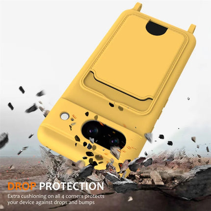 For Google Pixel 8 Case Liquid Silicone Card Holder Phone Back Cover with Lanyard