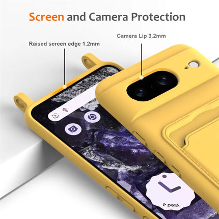 For Google Pixel 8 Case Liquid Silicone Card Holder Phone Back Cover with Lanyard